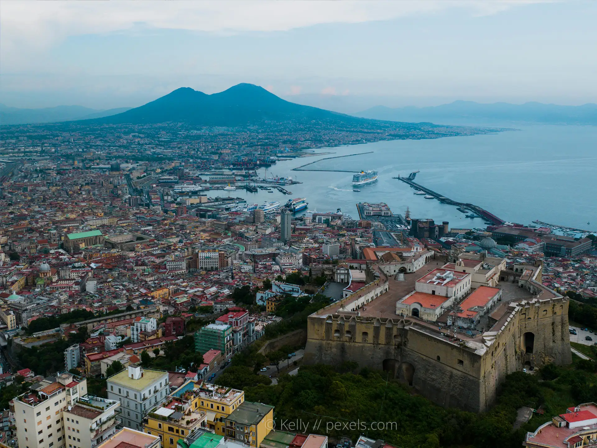 Arrival in Naples with Vesuvius in the background