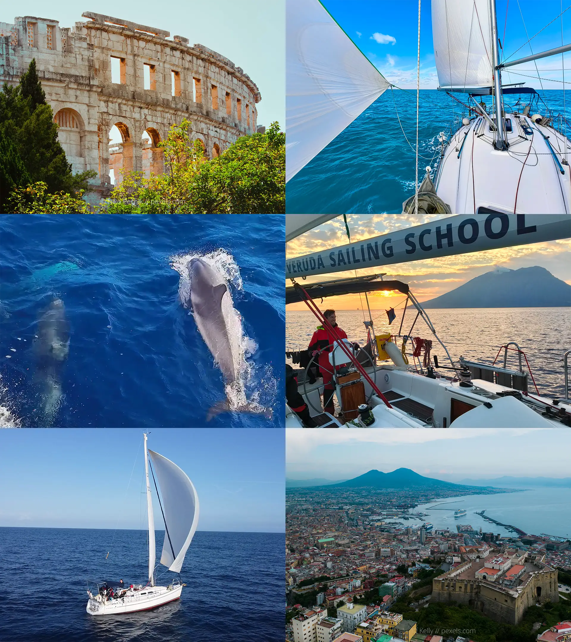 An image mosaic of highlights for The Three Volcanoes sailing course